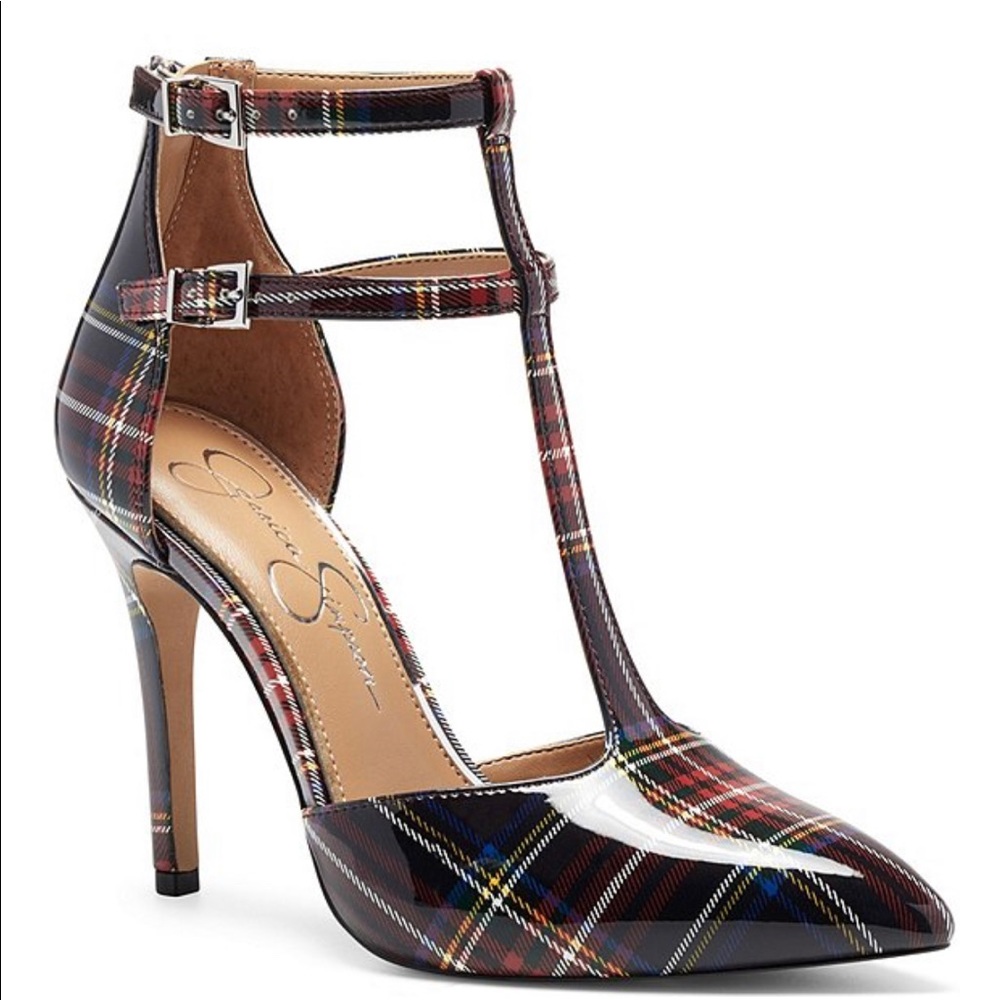 Jessica Simpson pyllah plaid t-strap pump 8.5 New